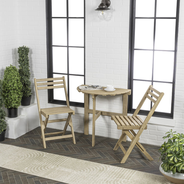 Cadiz Classic French Country 3-Piece Acacia Wood Half-Round Outdoor Folding Bistro Set