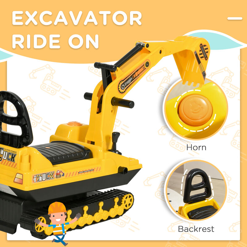BreeBe No Power Ride On Excavator Toy Tractors Digger Movable Scooter Walker Pretend Play Toddler Construction Truck Basket Storage image number 3