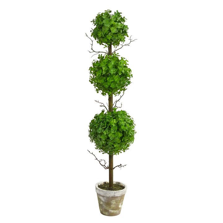 Nearly Natural 3-ft Eucalyptus Triple Ball Topiary Artificial Tree