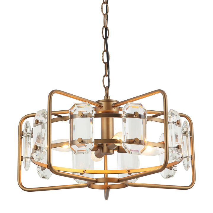 18 in. 4-Light Gold Crystal Caged Chandelier