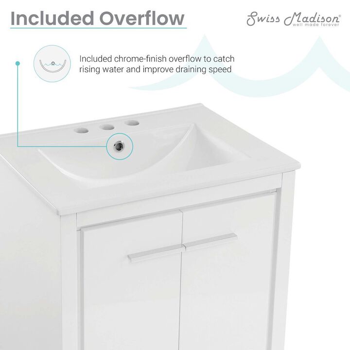 Virage 24 in. White Bathroom Vanity with 3-Hole Ceramic Sink Top