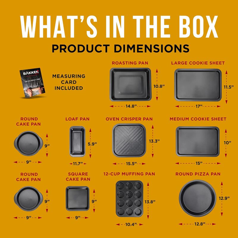 Baking Set – 10 Piece – Deluxe Non Stick Black Coating Inside and Outside – Carbon Steel Bakeware Set – PFOA PFOS and PTFE Free by Bakken