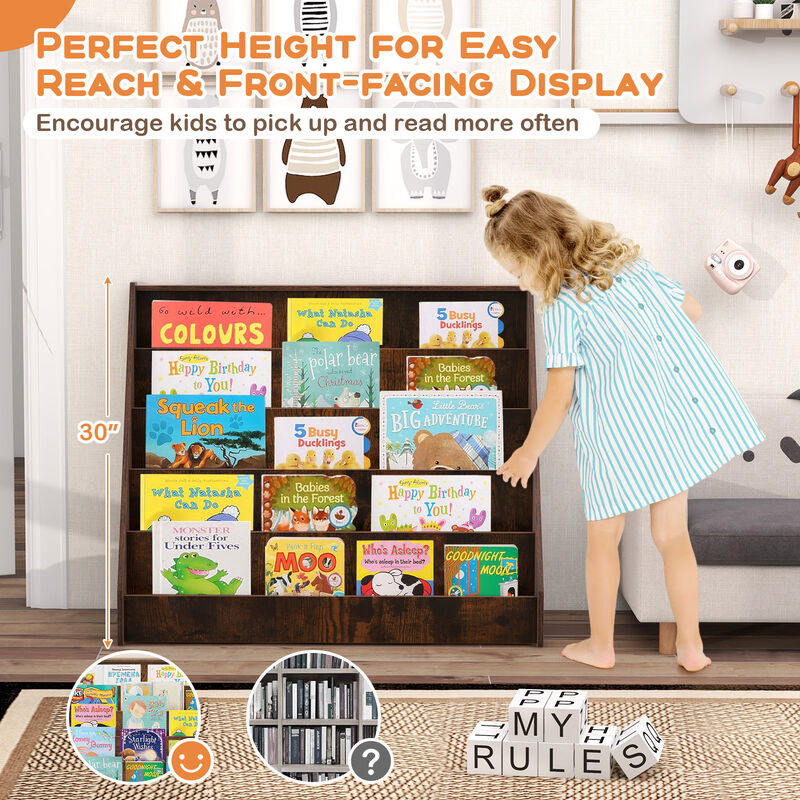 5-Tier Kids Bookshelf with Deep Compartments and Stable Baby Book Case