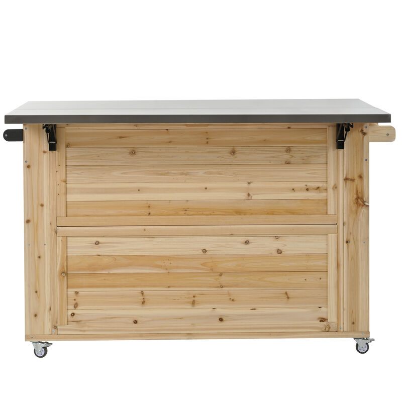 Merax Outdoor  Fir Wood Kitchen Island with Towel and Spice Racks