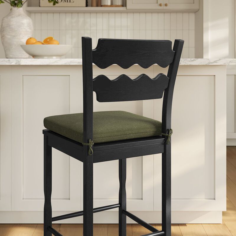 Jax Oak Wood Bar Stool With Wavy Razor Back and Cushion image number 9