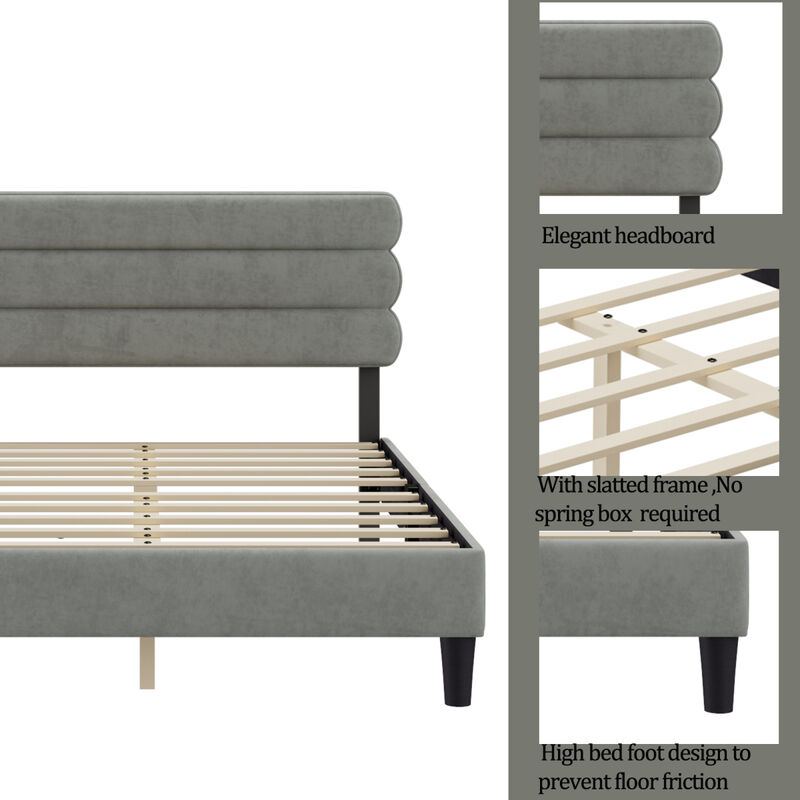 King Bed Frame with Headboard, Sturdy Platform Bed with Wooden Slats Support, No Box Spring, Mattress Foundation, Easy Assembly