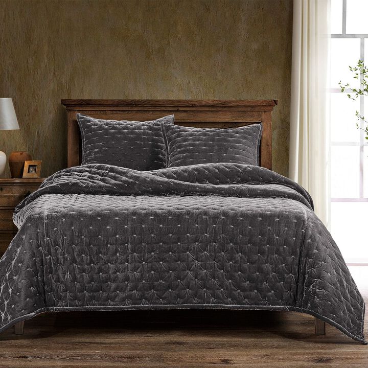 Stella Pintuck Slate Twin Quilt Set