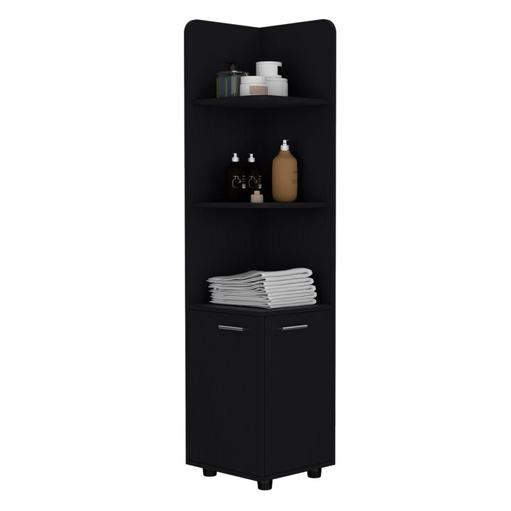 Vestal Tall Corner Cabinet with 3-Tier Shelf and 2-Door, Black -Bathroom