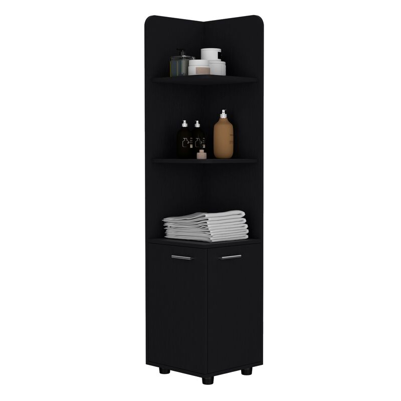 Vestal Tall Corner Cabinet with 3-Tier Shelf and 2-Door, Black -Bathroom
