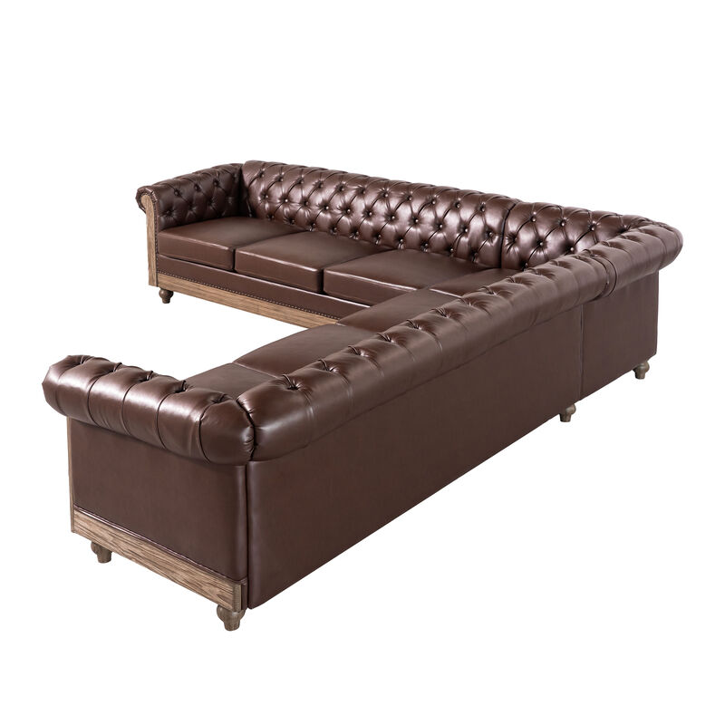 Merax Comfy Large Sectional Sofa with Wooden Legs, Retro Style for Living Room