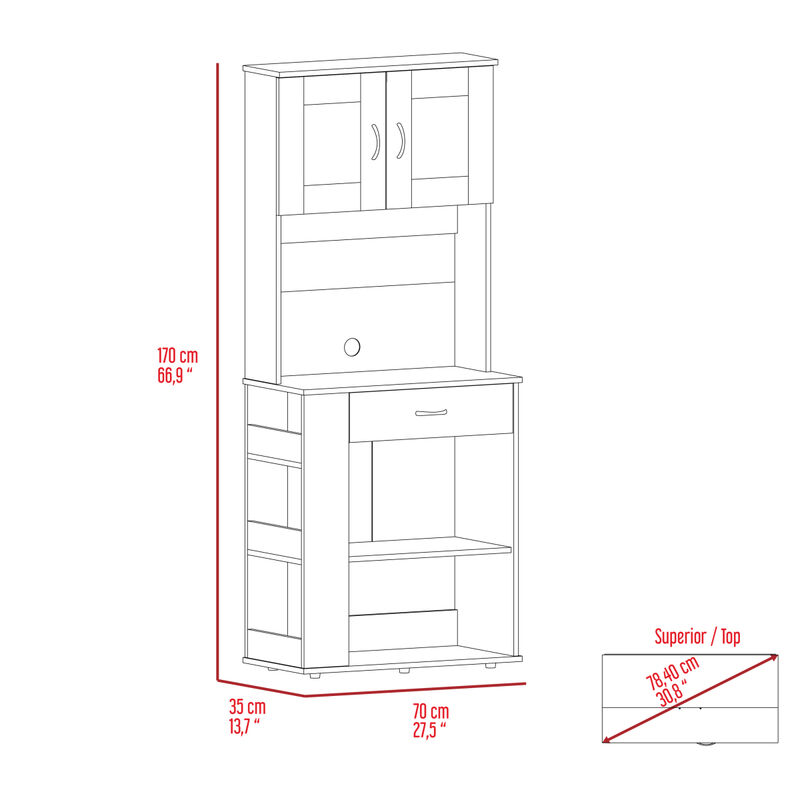 Capienza Pantry Cabinet, Two Shelves, Double Door, One Drawer, Three Side Shelves -White