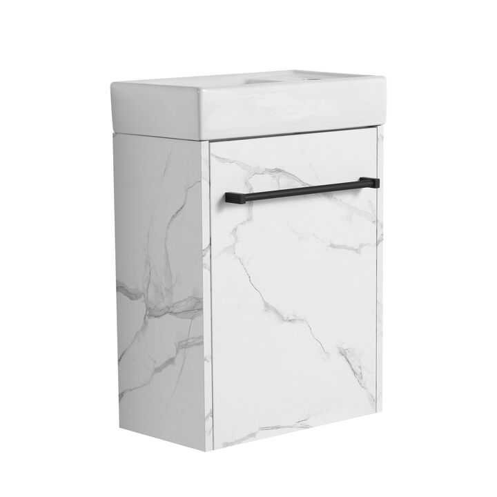 ELEMENT ACE Compact Floating Wall-Mounted Bathroom Vanity with Integrated Ceramic Sink and Soft-Close Cabinet Door Design