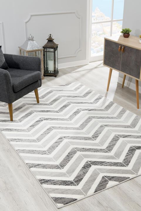 Rug Branch Kirei Contemporary Chevron Grey Beige Indoor Area Rug