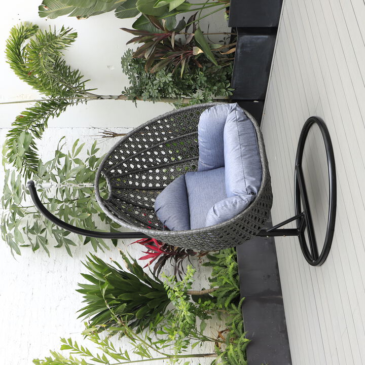 LeisureMod Charcoal Wicker Hanging Egg Swing Chair with Cushion