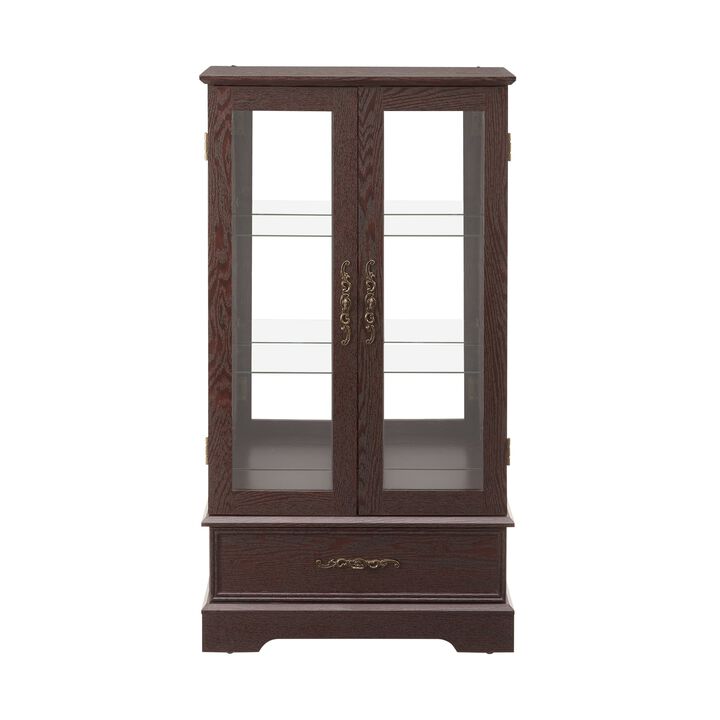 25.98 in. Display Cabinet with 1 Drawer and 2 Glass Doors