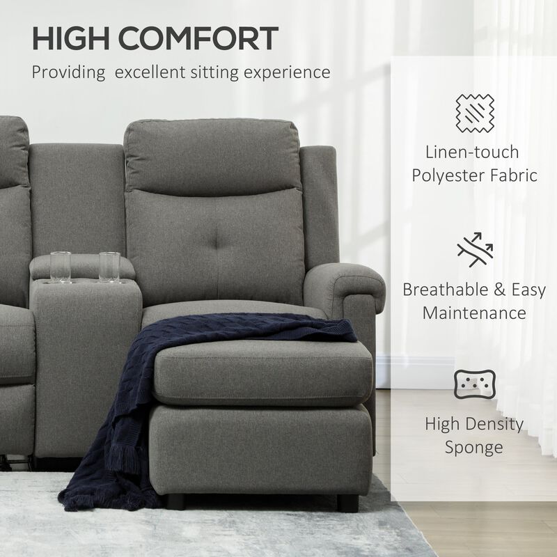 Gray Luxe Lounging: L-Shaped Reclining Sofa with Chaise & USB