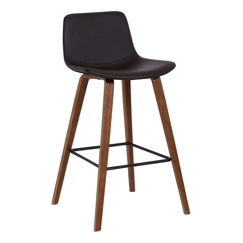Maddie Contemporary  Barstool in Walnut Wood Finish and Brown Faux Leather