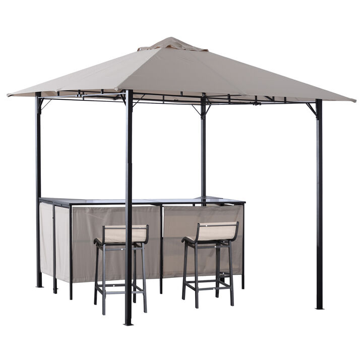 3PC Outdoor Patio Bar Table Set Chairs W/ Sunshade Canopy Backyard Furniture
