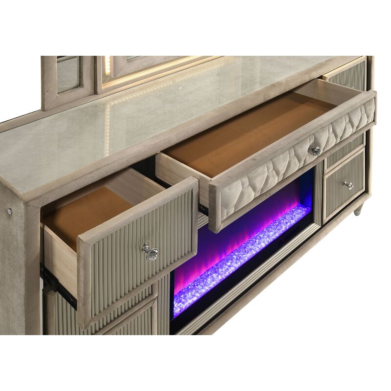 Maren Wide Dresser, 8 Drawers, LED Flame box, Velvet image number 6