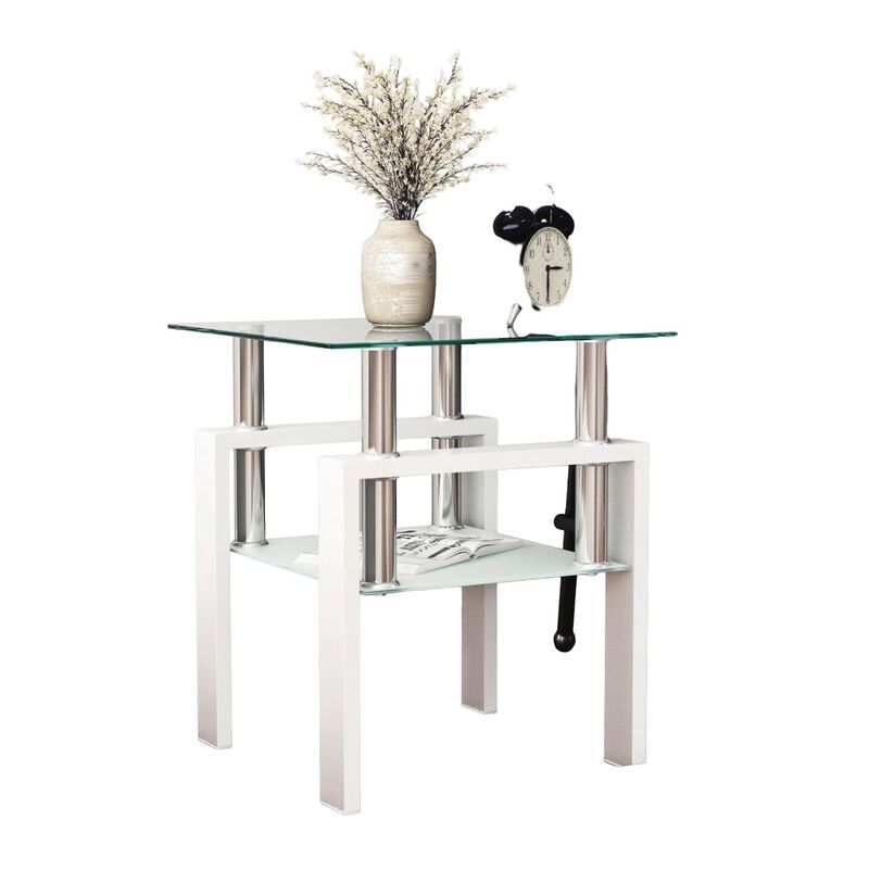 1-Piece Modern Tempered Glass Tea Table Coffee Table End Table, Square Table for Living Room