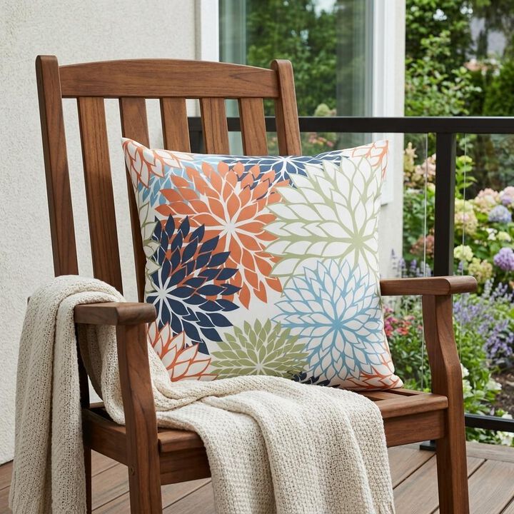 HomeRoots 20" Orange Green and Blue Floral Indoor Outdoor Throw Pillow