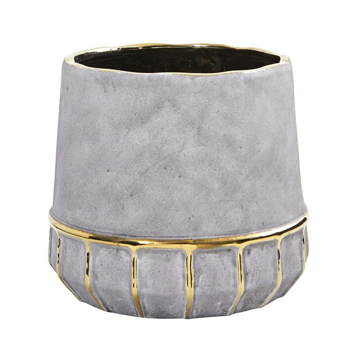 Nearly Natural 8.5-in Regal Stone Decorative Planter with Gold Accents