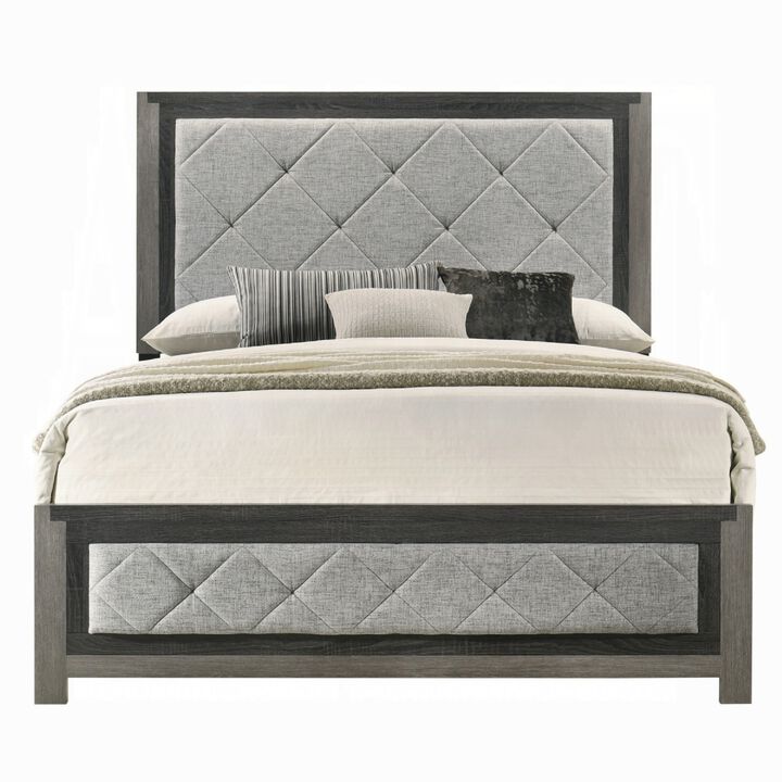 Joho King Bed with Gray Diamond Button Tufted Upholstery, Modern Gray - Benzara