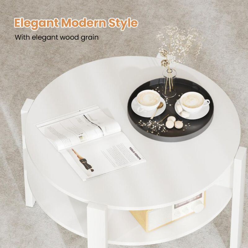 Hivvago Round Coffee Table with Storage Shelves for Small Space