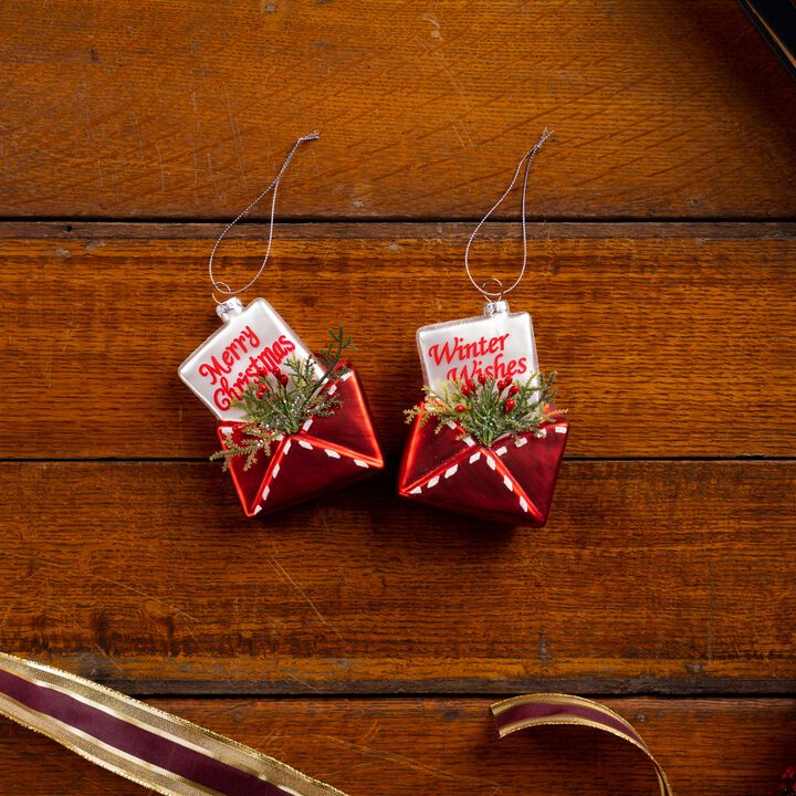 Glittered Glass Santa Letter Ornament (Set of 12)