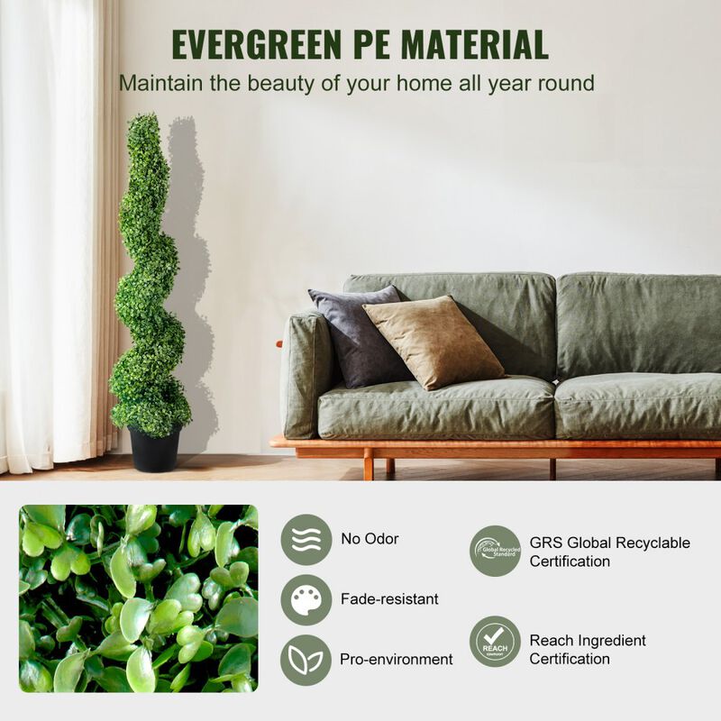 Set of 2 Artificial Spiral Boxwood Topiary Plants with 10 Spare Replacement Leaves-Green image number 6