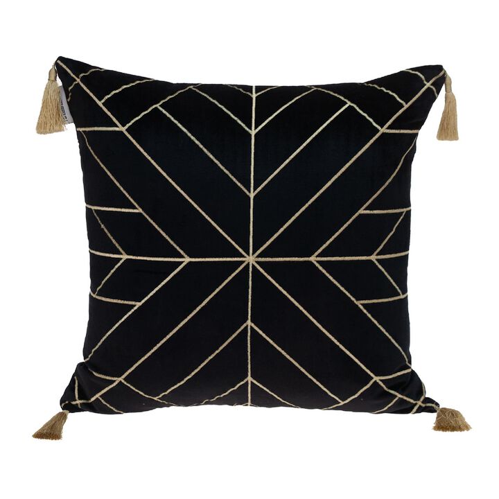 20" Black and Gold Geometric Pattern Throw Pillow with Tassels