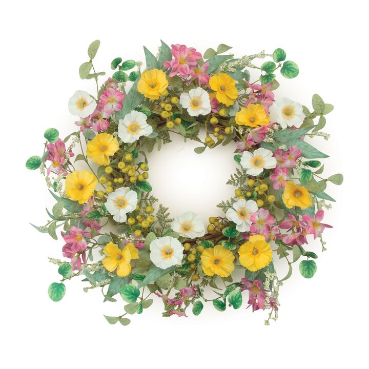 Mixed Poppy Floral Wreath for Front Door, Wall Decor, or Seasonal Display