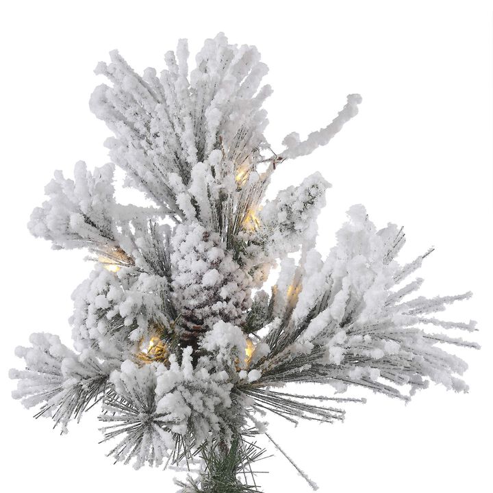 Vickerman 7.5' Flocked Alberta Artificial Christmas Tree, Pure White LED Lights - Snow Covered Faux Tree - Seasonal Indoor Home Decor - Reliable and Durable