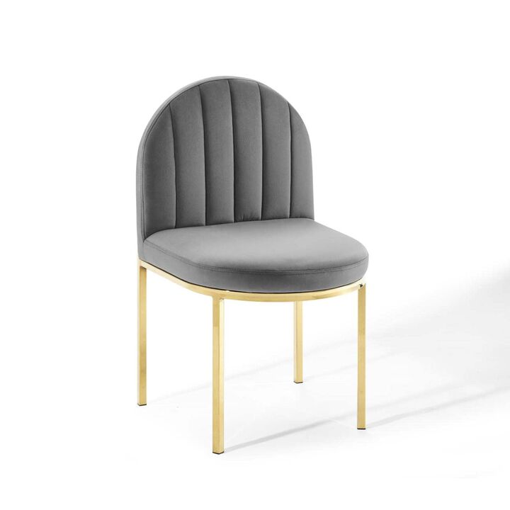 Modway Isla Dining Side Chair Performance Velvet Set of 2 in Gold Gray