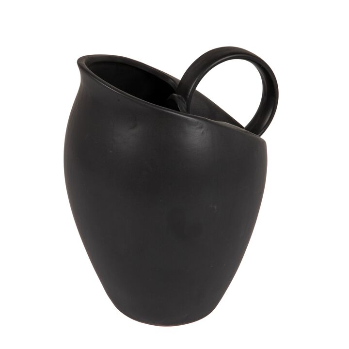 82-Ounce Textured Stoneware Pitcher with Reactive Glaze, Matte Black