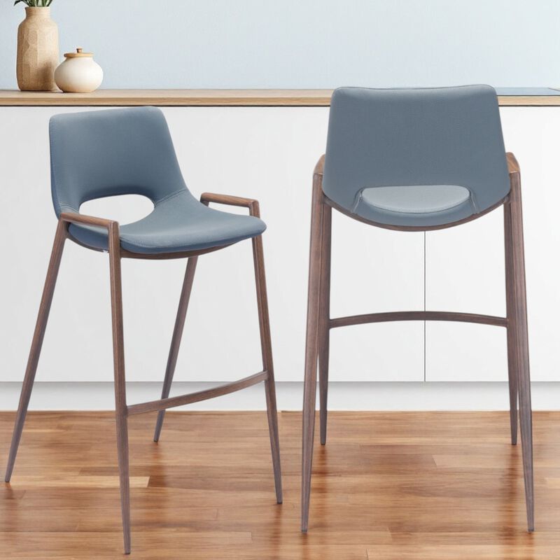 Hivvago Set of Two 29 Inch Gray And Brown Steel Low Back Bar Height Bar Chairs