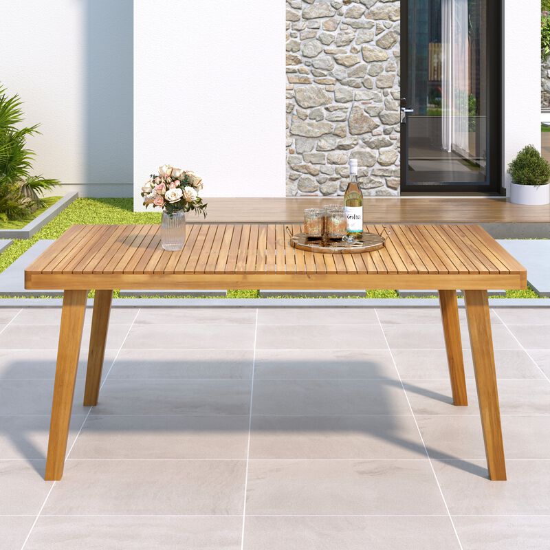 Slatted Top Patio Dining Table, 300lbs Weight Capacity Garden Table, Natural Wood Outdoor Dinner Table image number 2