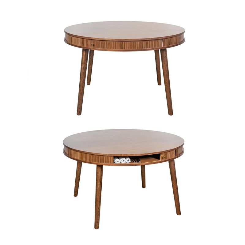 SLIDDO 47'' Round Dining Table for 4 People - Pre-Assembled With 2 Hidden Storages.