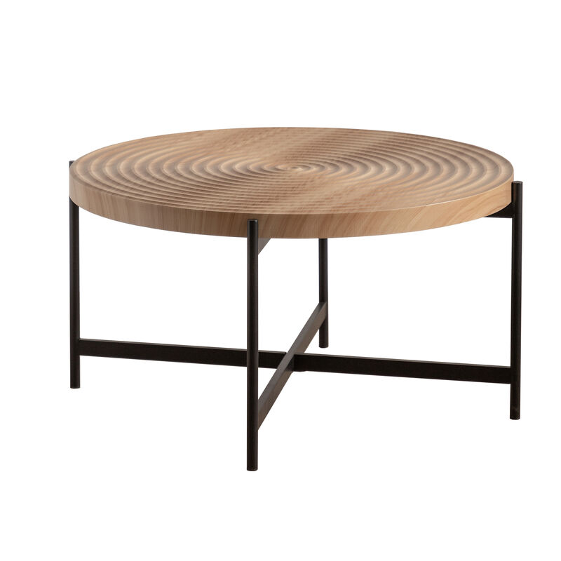 33" Modern Thread Design Round Coffee Table - MDF Table Top, Cross Legs Metal Base - Stylish, Contemporary Furniture