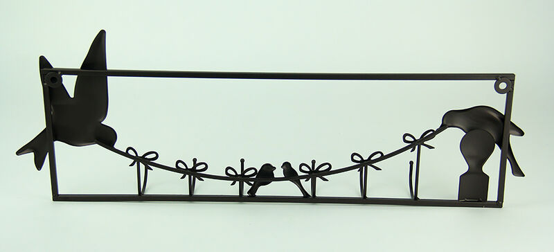 Birds and Bows Rustic Brown Metal Wall Sculpture with Hooks image number 2