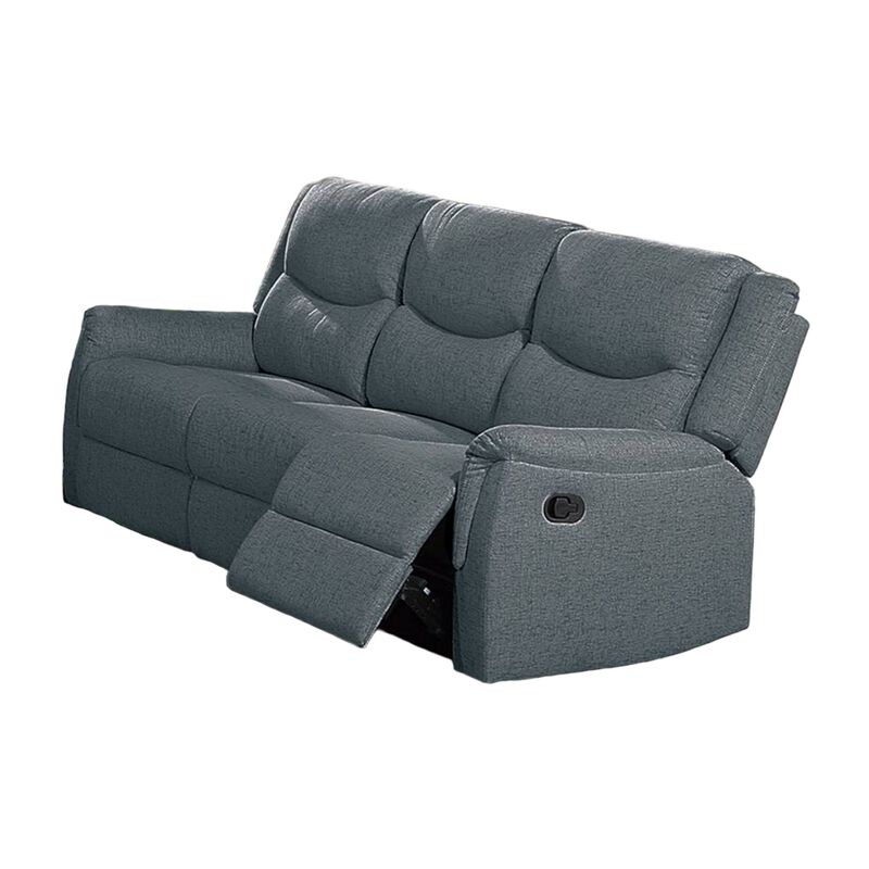Ammy Manual Recliner Sofa, Pillow Arms, 75in Wood, Gray Faux Burlap