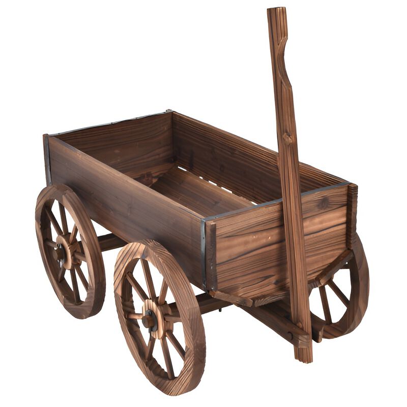 Wood Wagon Planter Pot Stand with Wheels