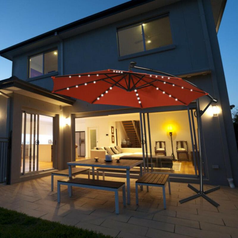 Hivvago 10 Feet 360&deg; Rotation Solar Powered LED Patio Offset Umbrella without Weight Base