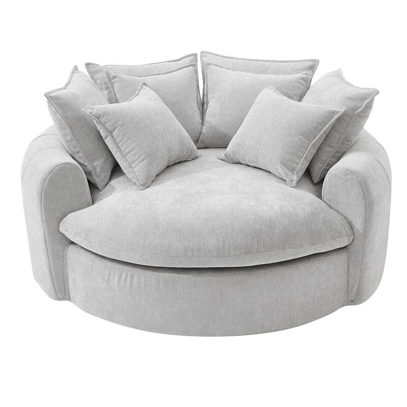 Merax Round Chenille Chaise Sofa with 8 Throw Pillows
