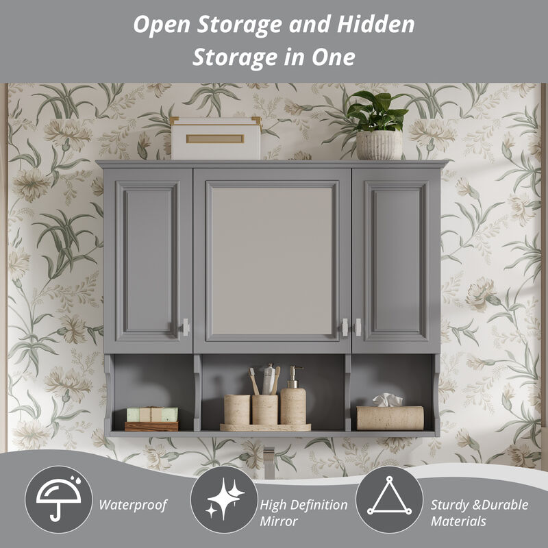 Merax Bathroom Mirror Cabinet with Adjustable Shelves, Concealed Storage & Open Shelves image number 3
