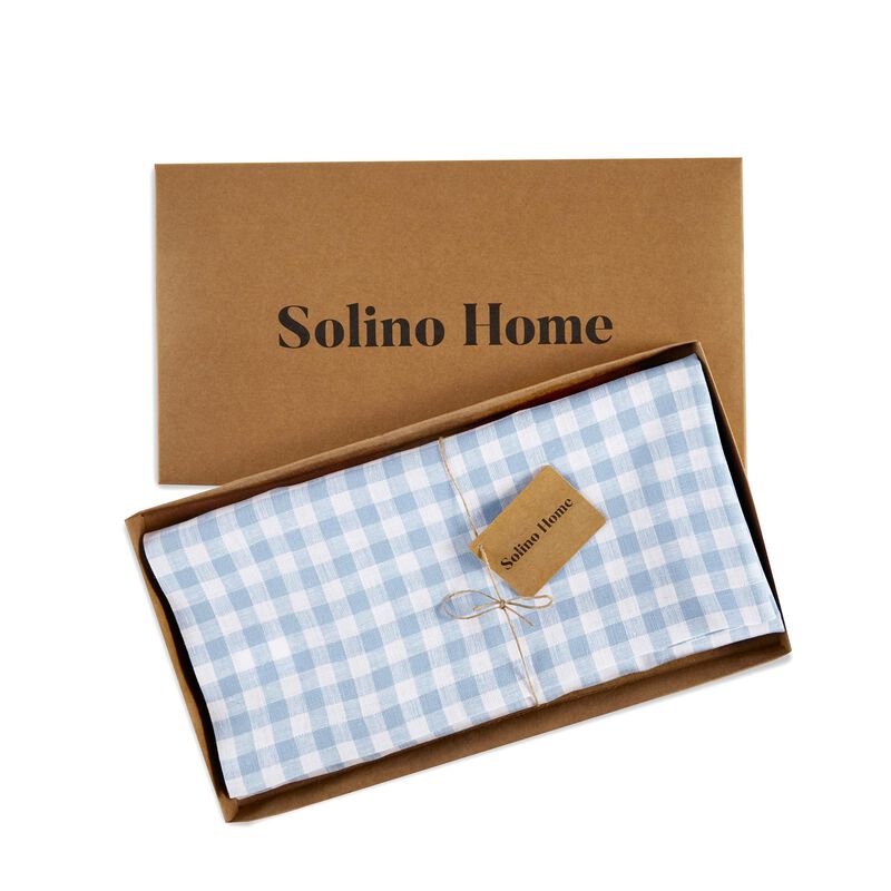 Solino Home 100% Pure Linen Table Throw - Gingham Check