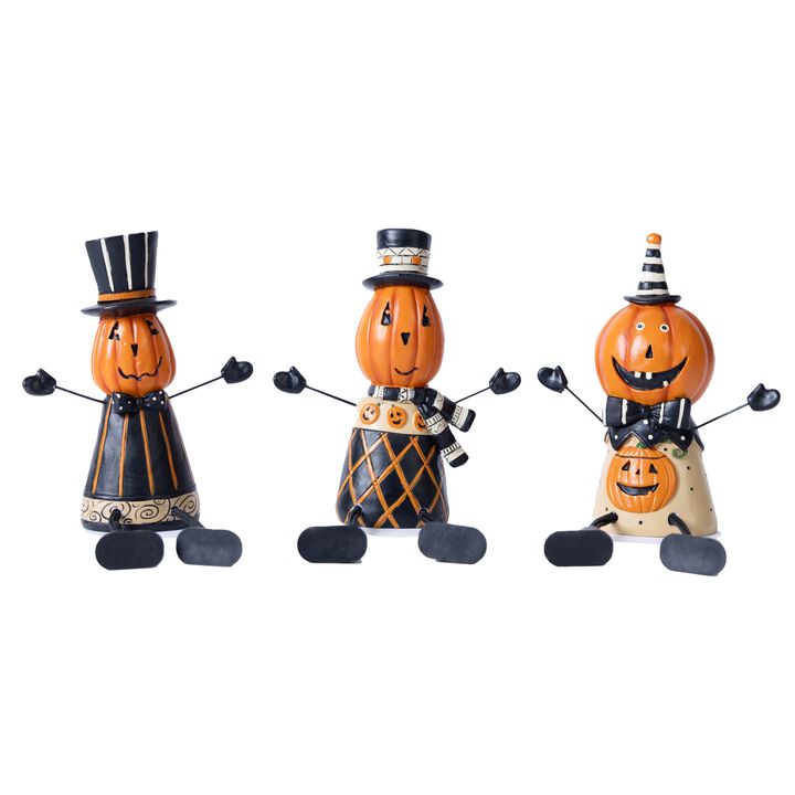 Halloween Pumpkin Shelf Sitter Set – 3-Piece Jack-o'-Lantern Decor for Fireplace Mantel, Table, or Window Ledge