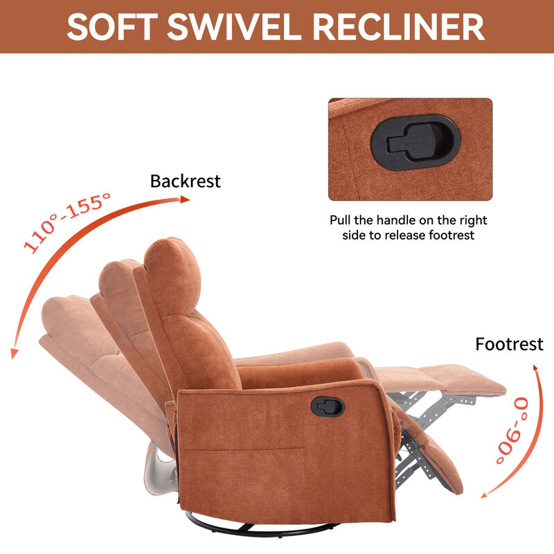 GOODSILO Heat Massage Manual Recliner Chair with Rocker and Swivel for Living Room Relaxation image number 5