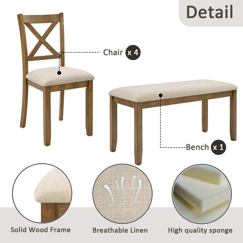 Wurvni 6‑Piece Farmhouse Dining Table Set image number 7