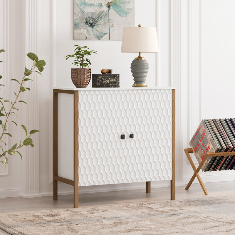 31.50" Modern 2 Door Wooden Cabinet with Featuring Two-tier Storage, for Office, Dining Room and Living Room, Antique White Painted